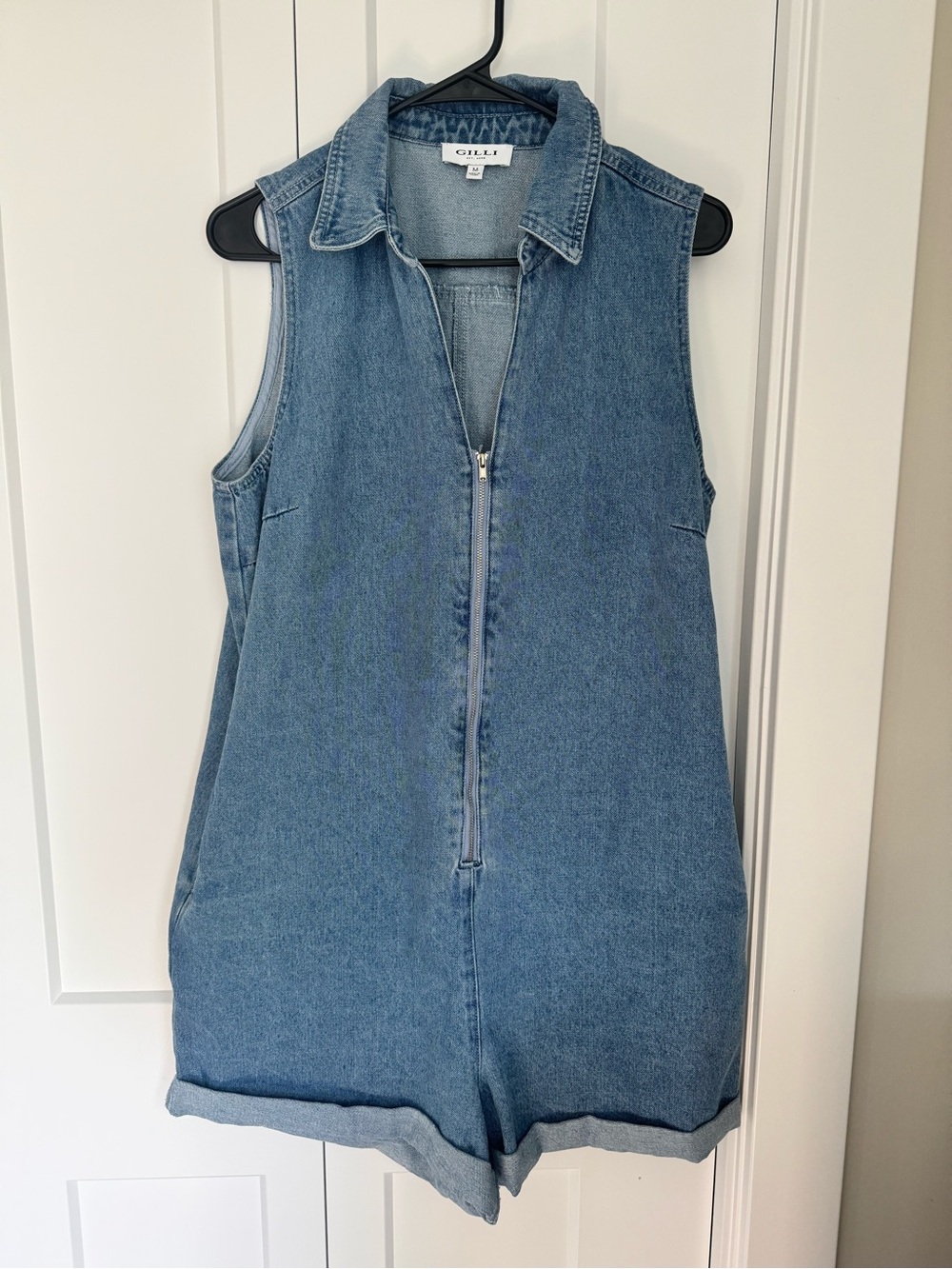 Gilli Light Blue Sleeveless Denim Zip Romper